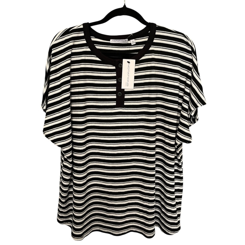 Notations Black and White Striped Button Down Shirt